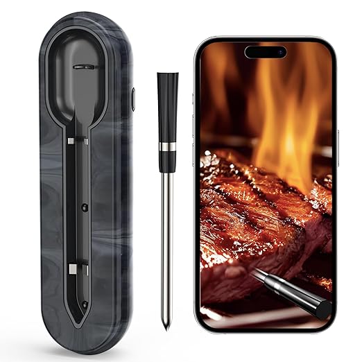Unique Wireless Meat Thermometer, Accurate Temperature Detection Probe, 500FT Remote Monitoring, Dual Alarm, Cooking Meat Thermometer Wireless for Grilling, Smoking, Oven, BBQ, Rotisserie
