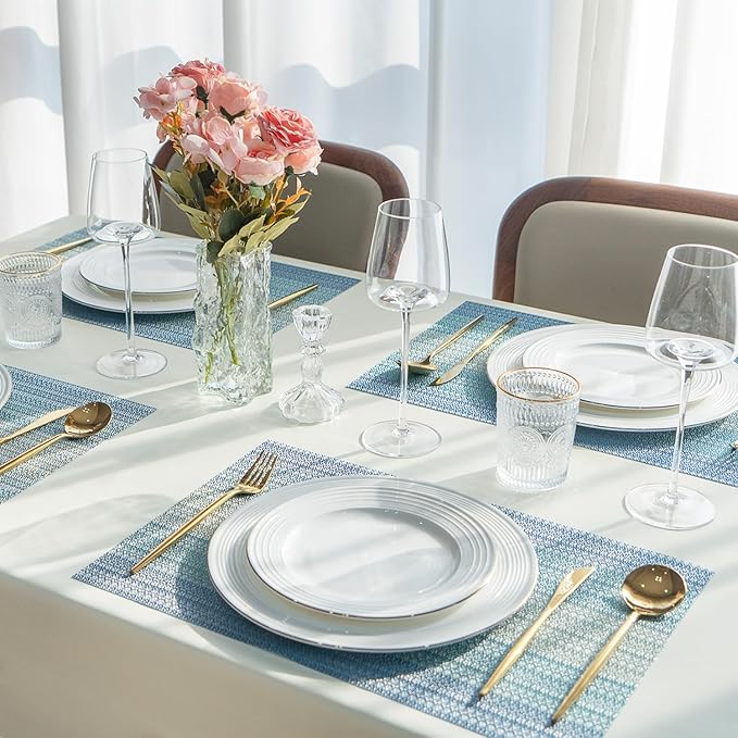 Placemats Set of 8 Vinyl/Plastic Woven Place Mats for Kitchen Table Indoor/Outdoor Washable Placemat Wipeable Dining Table Mats (Ocean Geode,8)