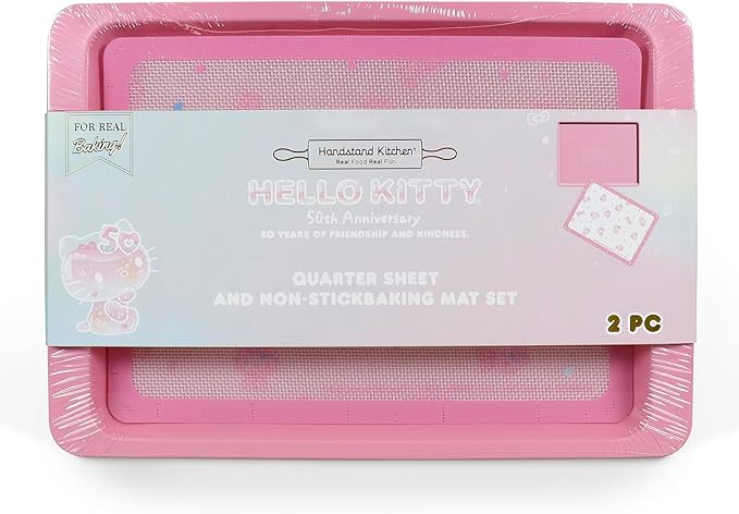Handstand Kitchen Hello Kitty Commemorative 50th Anniversary Quarter Baking Sheet with Non-Stick Baking Mat Set