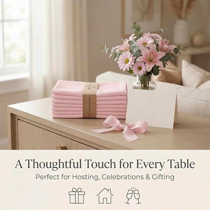 Urban Villa Pink Cloth Napkins Set of 12 | 20x20 100% Cotton | Hemstitch Dinner Napkins for Weddings, Parties & Easter