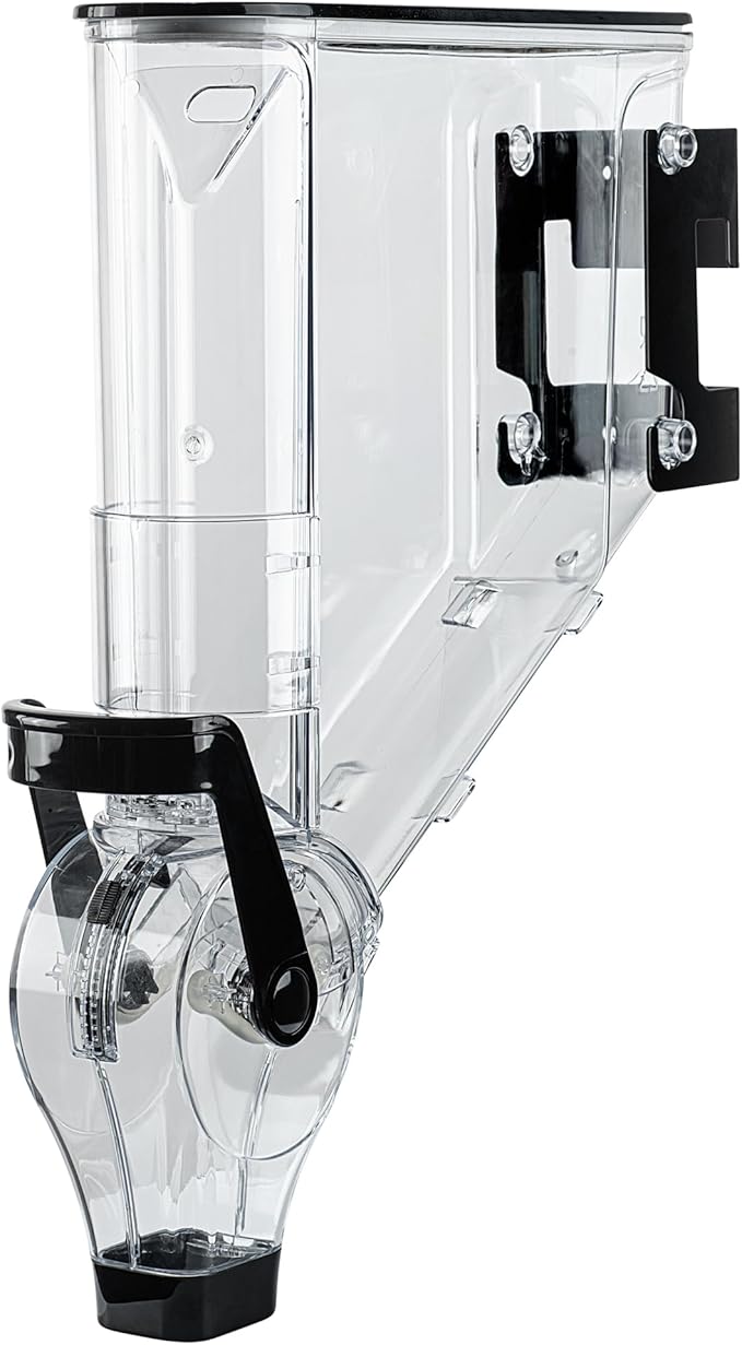 Restaurantware Cereal Dispenser 2 gal Plastic Wall-Mounted Gravity Bin Candy Dispenser Self-Serve Black Dry Food with Wall Mount Brackets for Breakfast Buffet or Hotel Use