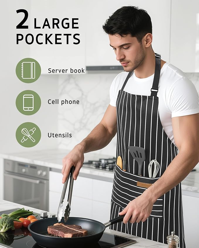 Syntus Apron for Men Women, Adjustable Cooking Kitchen Chef Aprons with 2 Pockets, Cotton/Polycotton/Polyester