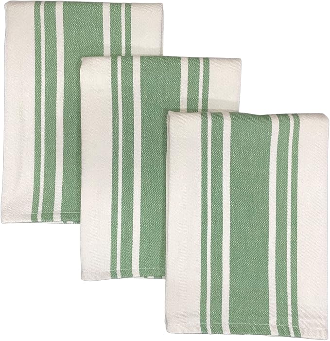 Kitchen Towels Set – Pack of 3 (20’’ x 30’’) Extra Large Premium Cotton Dish Towels for Kitchen – Super Striped Towels – Absorbent – 100% Cotton – with Hanging Loop – Olive