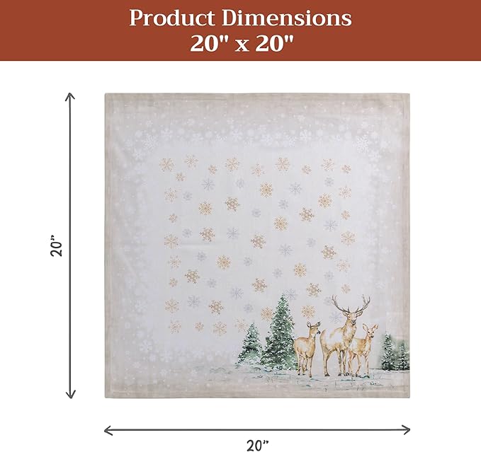 Maison d' Hermine Cloth Napkins Set of 4 100% Cotton for Thanksgiving Christmas Decorations Everyday Reusable Square Fall Napkins Cloth Washable Dinner Party (Deer in The Woods, 20"x20")