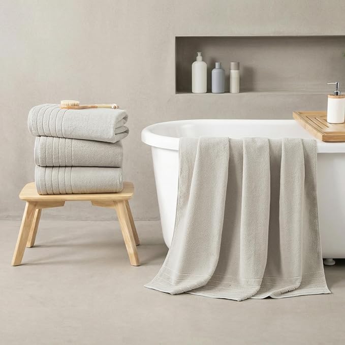 REDKISS 2 Pack 100% Cotton Thick Extra Large Bath Towels 35 X 70 Inches, Quick Dry, Ultra Soft & Highly Absorbent Light Gray Bathroom Towel Sets for Bathroom, Gym, Spa, Pool & Hotel
