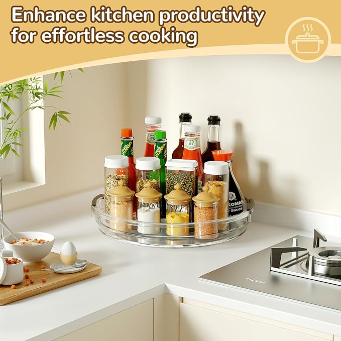 Clear Lazy Susan Organizer Turntable for Cabinet Table Top, 10.6 Inch 2 Pack 360 Rotating Spinning Makeup Organizer for Vanity, Kitchen Storage Rack Heavy-Duty Pantry Spices Tray Countertop Organizer
