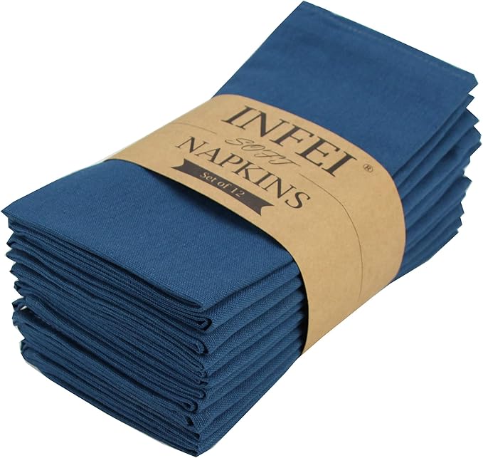 Solid Color Cotton Blended Dinner Cloth Napkins - Set of 12 (17 x 17 inches) - for Events & Home Use (Aegean Blue)