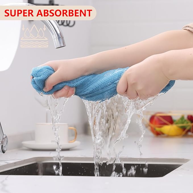 Kitinjoy 100% Cotton Waffle Weave Kitchen Hand Towels (13 X 28 Inches, Sky Blue), 4-Pack Super Soft and Absorbent Dish Towel for Drying Dishes