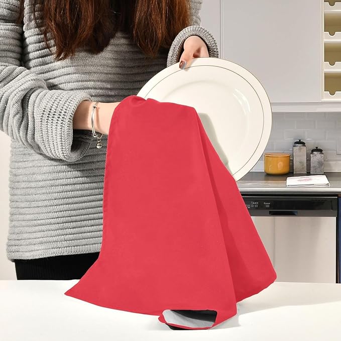 TARAN LIVING Kitchen Towels Cotton Solid Kitchen Dish Cloths Hand Towel Reusuable Dish Towel for Cleaning & Drying Tea Towels Set with Hanging Loop - 18"x28" Coral - Pack of 6