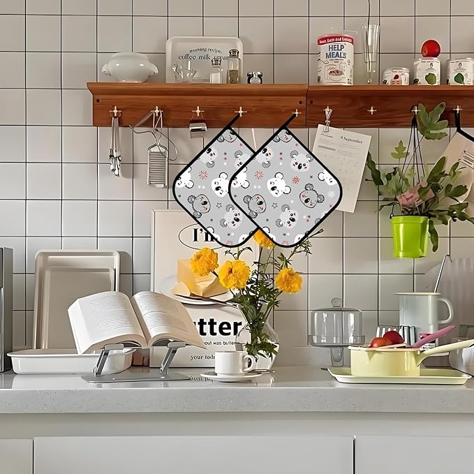 Cute Koala Stars Pot Holders Set of 2,Kitchen Heat Resistant Potholder for Microwave Cooking Baking Oven and BBQ