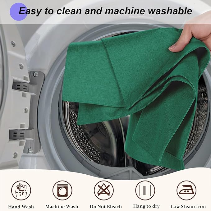 Cloth Placemats Set of 6, Cotton Linen Blend Machine Washable Double Layered Place Mats, Heat Resistant Placemats Wrinkle Free Thick Fabric Dining Table Mats for Indoors & Outdoors (Green, 6)
