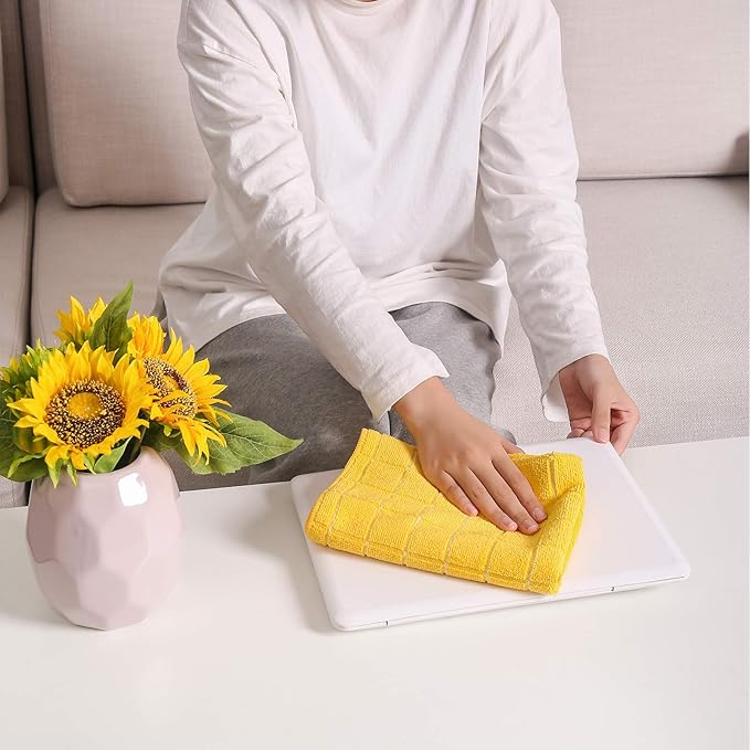 Microfiber Dish Towels - Soft, Super Absorbent and Lint Free Kitchen Towels - 8 Pack (Lattice Designed Yellow Colors) - 26 x 18 Inch (Yellow)