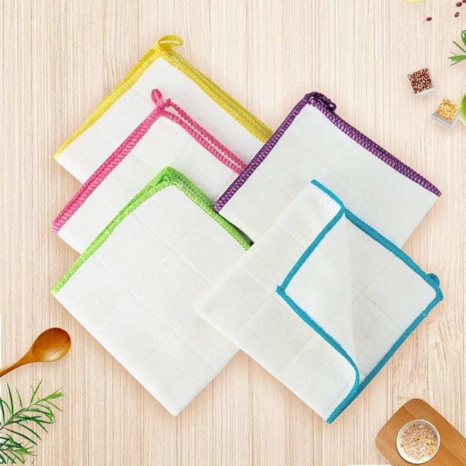 10 Pack Dishcloths White Fiber Dish Cloths Towels Set 12" x 12" Kitchen Washable Wash Cleaning Cloths Absorbent Reusable Small Muslin Dish Rags for Washing Dishes (Bamboo Fiber,10 pcs)