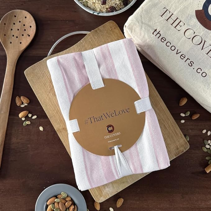 THE COVERS Premium 100% Cotton Kitchen Towels in Tender Petal Blush Colors | Set of 6 Lavishly Large Towels (20.5”x30.5”) | Handy Hanging Loop for Drying | Arrives Gift-Ready, with a Signature Tote