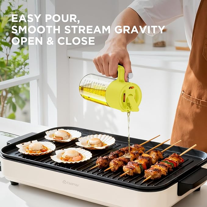 PLAPITATE 17oz/500ml Premium Olive Oil Sprayer for Cooking, 2 in 1 Glass Olive Oil Dispenser Bottle for Kitchen Gadgets, Spray Bottle with Portion Control for Salad, Frying, BBQ (Lime Yellow)