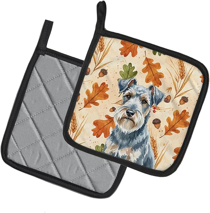 Caroline's Treasures Blue Lakeland Terrier Heirloom Fall Pair of Pot Holders Pair 7.5x7.5 Quilted Insulated Hot Pads Decorative Kitchen Gift Made in USA