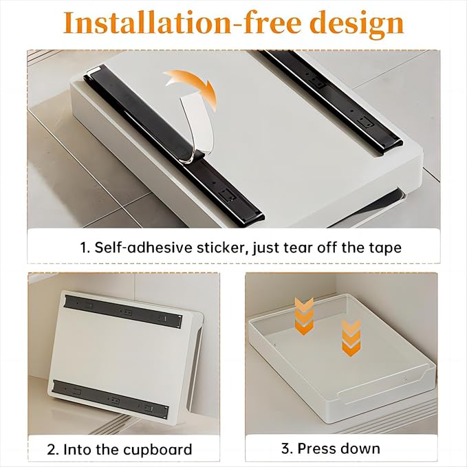 Pull Out Cabinet Organizer Fixed With Adhesive Nano Film, Heavy Duty Sliding Basket Drawer for Kitchen Under Sink, Pantry, Bathroom - 1 Pack