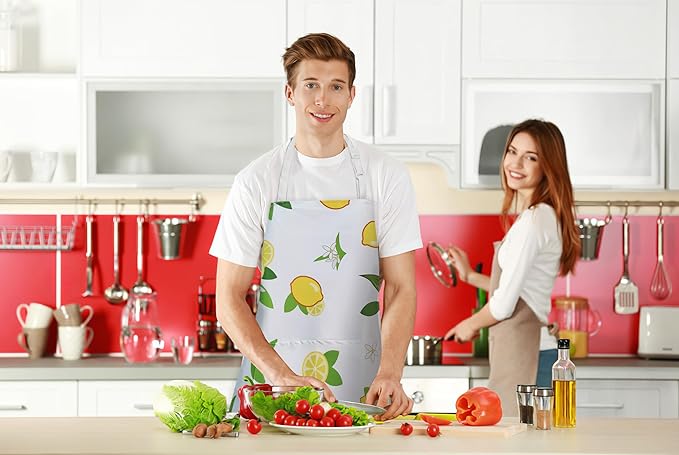 ZiQilin Adjustable Waterproof Kitchen Apron for Women with 2 Pockets Cooking Chef Apron Gardening Funny BBQ Aprons for Men