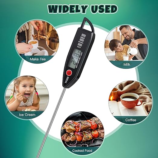 Copkim 3 Set Waterproof Food Thermometer for Water, Liquid, Candle and Cooking Digital Meat Thermometer with Long Probe Instant Read for Kitchen BBQ Grill Candy (Black,White,Red)