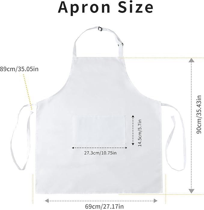 Tosewever 2 Pack Adjustable Bib Apron, Waterdrop Resistant Aprons with 2 Pockets Cooking Kitchen Restaurant Aprons for Women Men Chef, BBQ Drawing Crafting Outdoors (Polyester-White, 2)