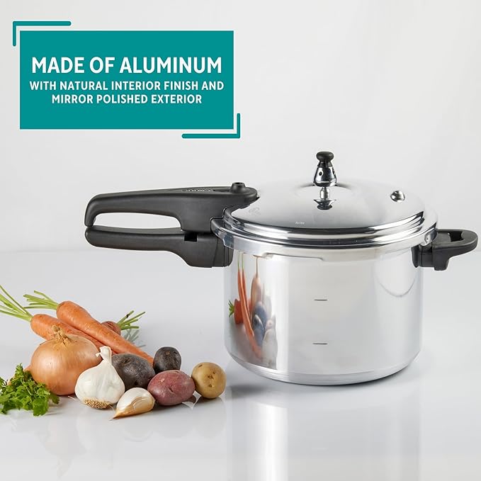 Mirro 92160A Polished Aluminum 10-PSI Pressure Cooker Cookware, 6-Quart, Silver -