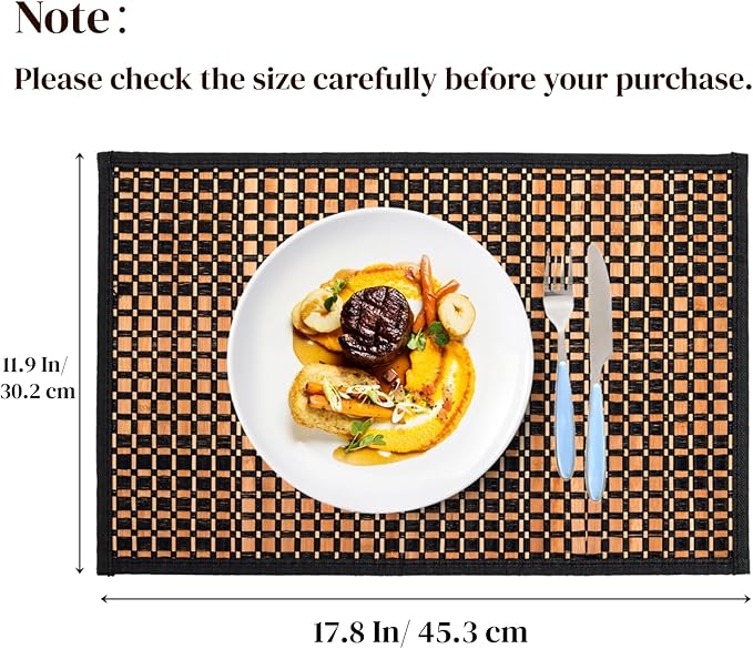 Eorbow 8 Pack Bamboo Placemats, Natural Anti-Slip Dining Table Mats, Heat-Resistant Place Mats, Japanese Style Washable Placemats for Dining Room, Kitchen, Restaurant, 18 x 12 Inch