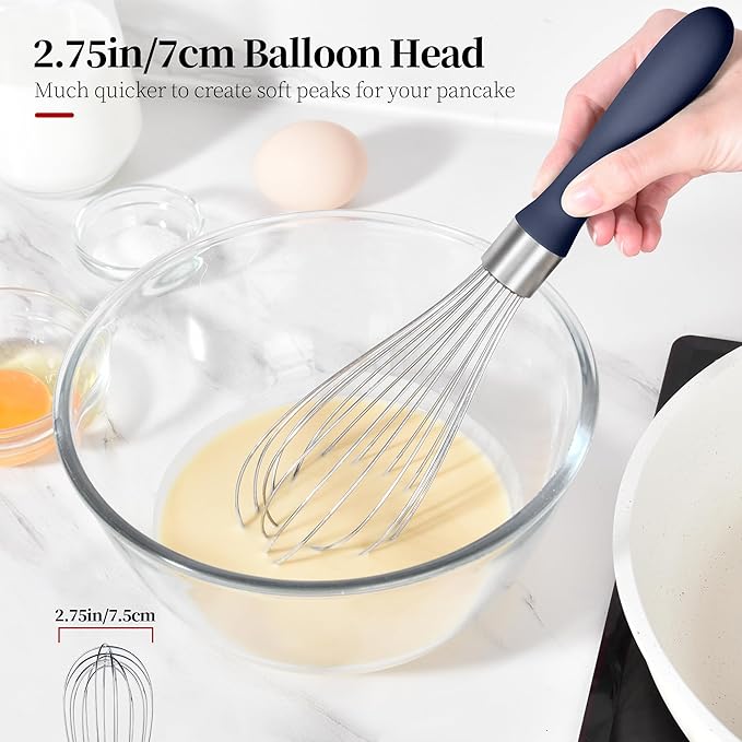 11.1inch Kitchen Wire Whisk, 18/10 Stainless Steel Metal Balloon Wisk （Medium, Midnight Blue）