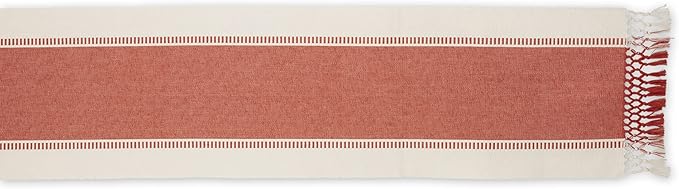 DII Dobby Stripe Woven Table Runner, 13x72 (13x77.5, Fringe Included), Spice