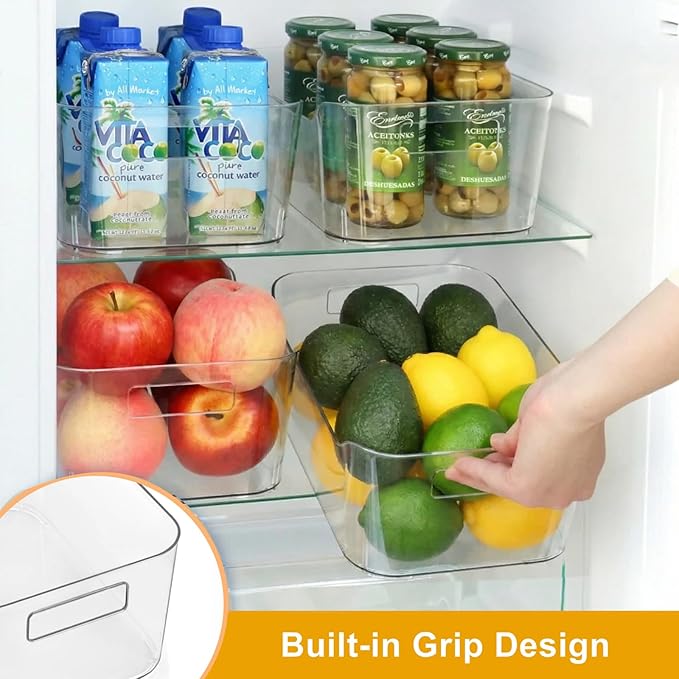 Hudgan 12 Pack Pantry Storage Bins for Kitchen Cabinet, Clear Plastic Organizer Bins for Bathroom, Pantry Organizer Containers for Home Edit, Drawer, Under Sink, Fridge and Closet