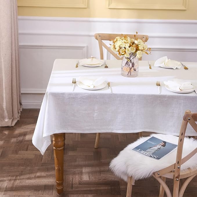 Simple&Opulence Textured Tablecloth 100% Linen Table Cloth, Kitchen Dinning Tabletop Decoration, for Outdoor and Indoor Use (Basic White, 60"×84")
