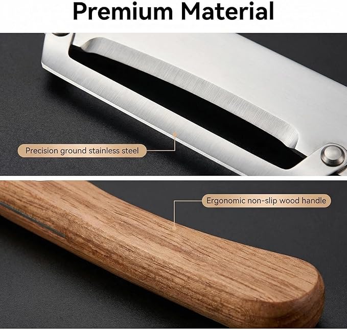 2-in-1 stainless steel vegetable peeler with wooden handle and bottle opener, stainless steel blade, non-slip kitchen fruit peeler（2pcs）