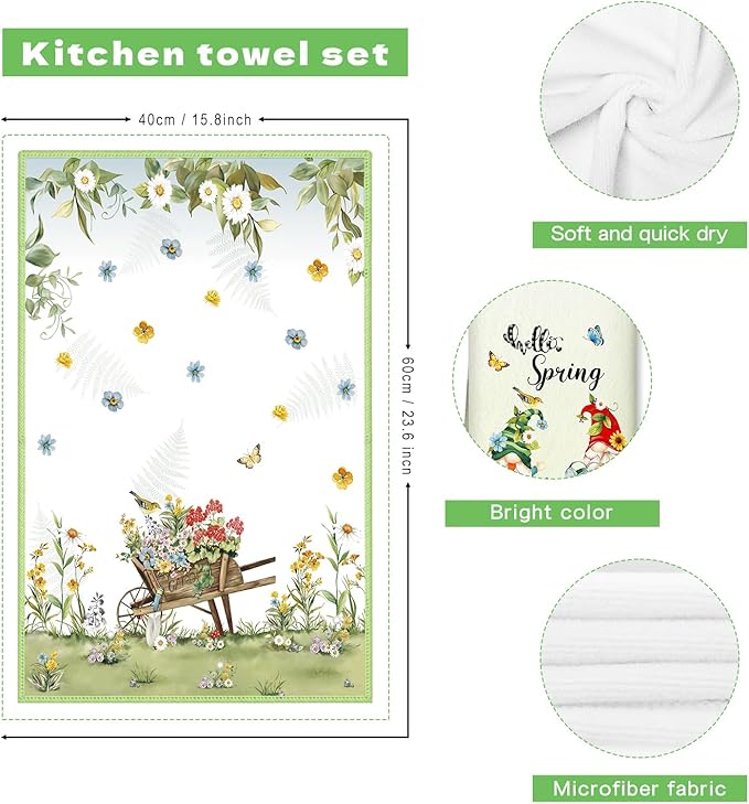 Spring Gnome Microfiber Kitchen Towels, Soft Absorbent Hand Towel 15.7 × 23.6 inch, Thick Dish Cloth for Party Anniversary Holiday Decoration, Housewarming Gifts for Mom