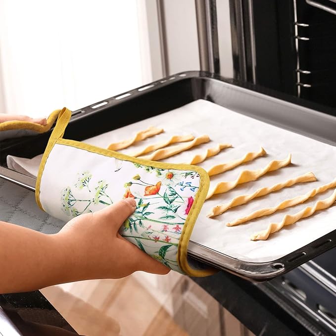Bencailor 12 Pcs Pot Holders with Pocket Kitchen Hot Potholders Hot Pad Oven Mitts Cookie Bag Oven Gloves for Kitchen Gift Baking Cooking(Watercolor,Floral)