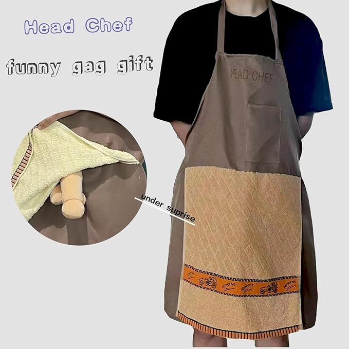Funny Cooking Apron with Pocket, Chef's Prank Kitchen Apron Hidden Surprise, Gag Gift for Men, Fathers Day, Birthday Gifts