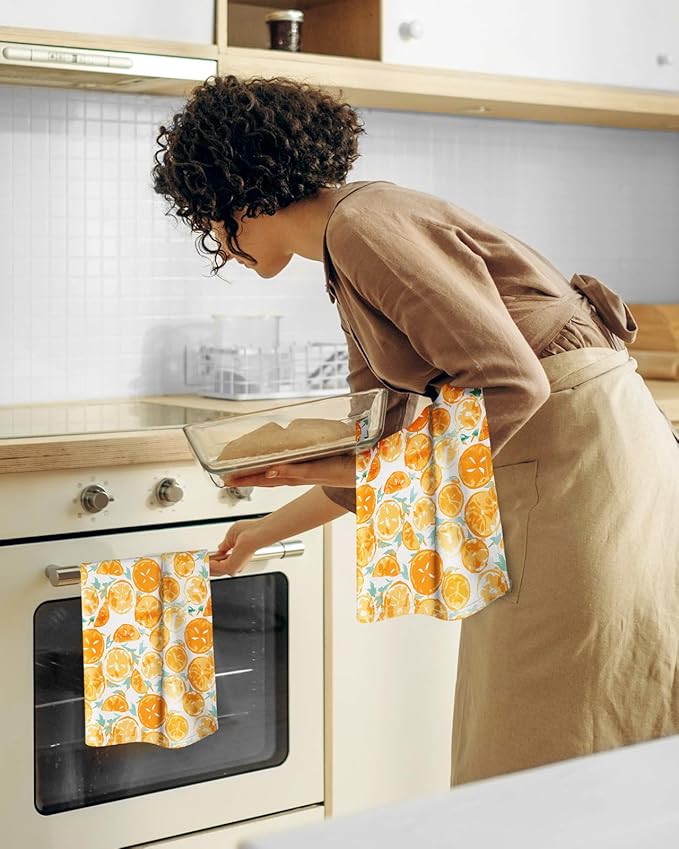 Miss Adola Flour Sack Kitchen Towels - Set of 2 Spring Dish Towels with Hanging Loop 18x26 Inch Absorbent Reusable Cotton Cloths for Cleaning Cute Design Home Decorative Housewarming, Lemon