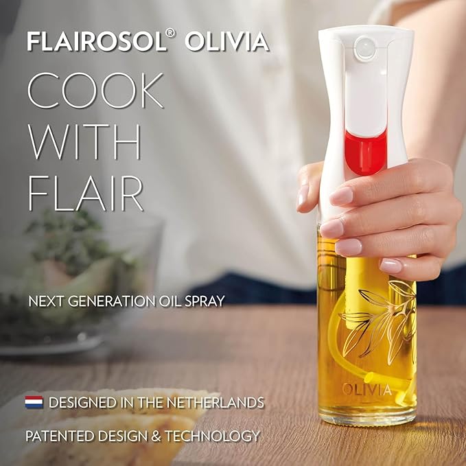 OLIVIA Signature The Original Advanced Oil Sprayer for Cooking, Salads, BBQs and More, Continuous Spray with Portion Control, Trusted by Chefs. Patented Technology. (Glass Bottle) (Golden Leaves)