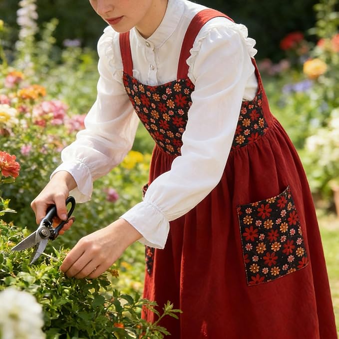 Uaussi Cotton Linen Apron Cross Back Work Apron for Women with Pockets Pinafore Dress X Cross Halter Apron for Chef Gardening