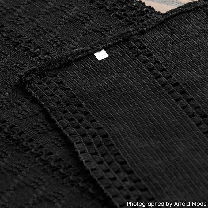 Artoid Mode Black Farmhouse Woven Rustic Hollow Table Runner, Seasonal Holiday Hollow Kitchen Dining Table Decoration for Home Party Decor 12x90 Inch