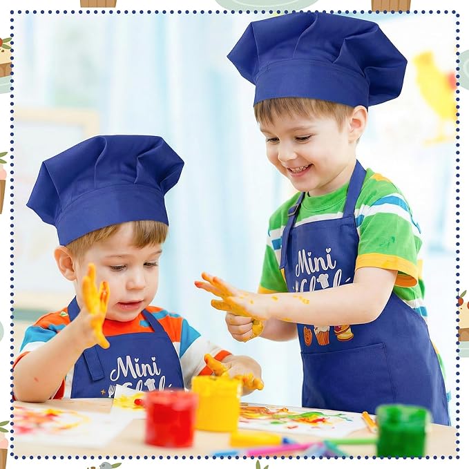Kids Apron and Chef Hat Set, “Mini Chef” Funny Apron Adjustable Kitchen Apron for Boys and Girls