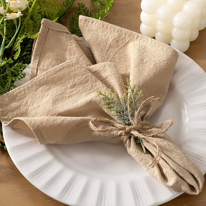 Socomi Cloth Napkins Champagne Easter Spring Washable Reusable Bulk Linen Cotton Napkins Set of 4 17"x17" for Wedding Party Bridal Baby Shower Birthday Dining Table Decorations