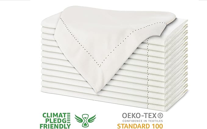 Urban Villa Cloth Napkins Hemstitch Solid Ivory 100% Cotton Absorbent Dinner Napkins (Set of 6) 20x20 Inches Soft Durable Washable Reusable Ideal for Everyday Use Wedding Parties Cloth Dinner Napkins