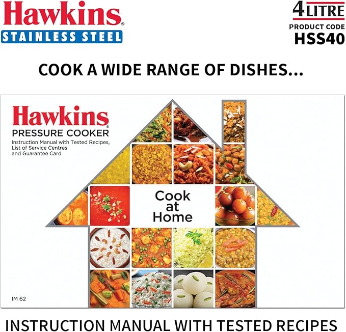 Hawkins 4 Litre Pressure Cooker, Stainless Steel Inner Lid Cooker, Induction Cooker, Silver (Hss40), 4 Liter