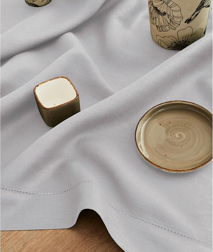 Solino Home Linen Napkins Set of 4 - Classic Hemstitch 100% Pure Linen Soft Grey Dinner Napkins Cloth 20 x 20 Inch for Spring, Summer, Mothers Day - Handcrafted and Machine Washable