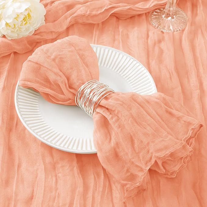 DeZerlor 30 Pack Peach Cheesecloth Napkins Christmas Cloth Napkins Set of 30 Holiday Dinner Napkins Bulk 21x21 Inches for Wedding Bridal Shower Baby Shower Xmas Parties