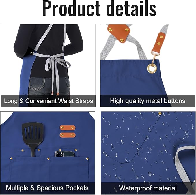 Aoomzoon Durable Kitchen Apron,Multifunctional Chef Aprons for Women & Men with Pockets for Cooking Baking & Daily Use