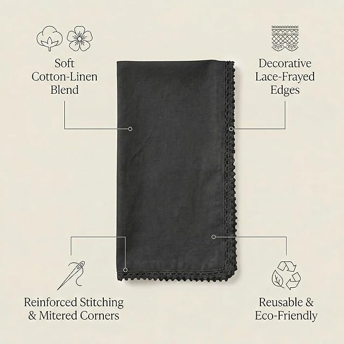 ACCENTHOME Black Cloth Napkins Set of 12 18x18 inch Cotton Dinner Napkins - Washable Soft Premium Hotel Quality Reusable Napkins Perfect Table Napkins for Family Dinners, Weddings & Everyday Use