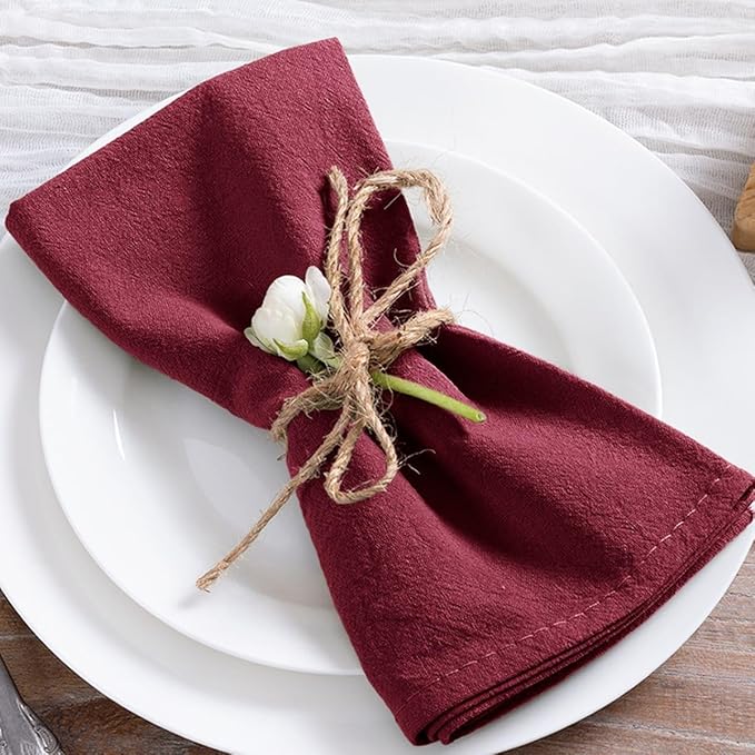 MLMC 8 Pack Burgundy Cloth Napkins Rustic Washable Cotton Linen Napkins Set of 8 17"x17" Reusable Wine Red Dinner Napkins Cloth for Wedding Bridal Baby Shower Table Decor