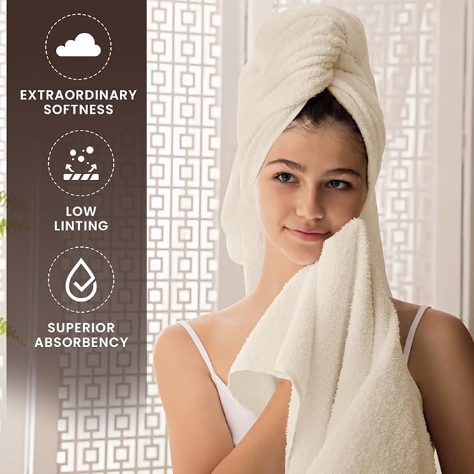 Oakias Premium Towel Set 600 GSM 6 Piece Sea Salt - 100% Ring Spun Cotton Highly Absorbent Towels Set - Super Soft Bathroom Towel Set - Hotel Quality Double Stitched Hem - Ideal for Hotels, Spa, Gyms