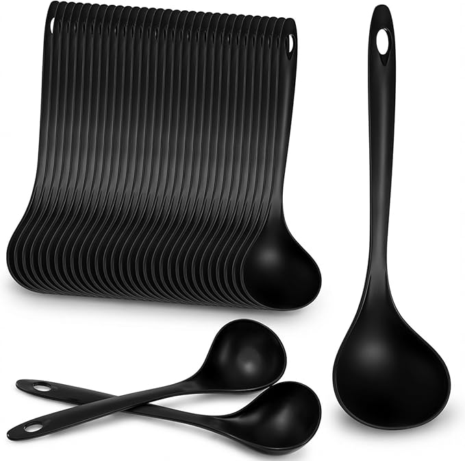 80 Pack Large Plastic Ladle Spoons 8.86 Inch Heavy Duty Disposable Serving Spoon with Long Handle, Heat Resistant Soup Ladle Utensils Bulk for party Catering Buffer Restaurant Weddings Dishwasher Safe