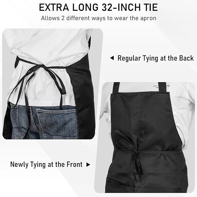 12 Pack Bib Apron, Unisex Restaurant Kitchen Aprons for Women with 2 Pockets, Chef Aprons for Cooking Men BBQ Painting Drawing Craft Plain Adults, Bulk Black